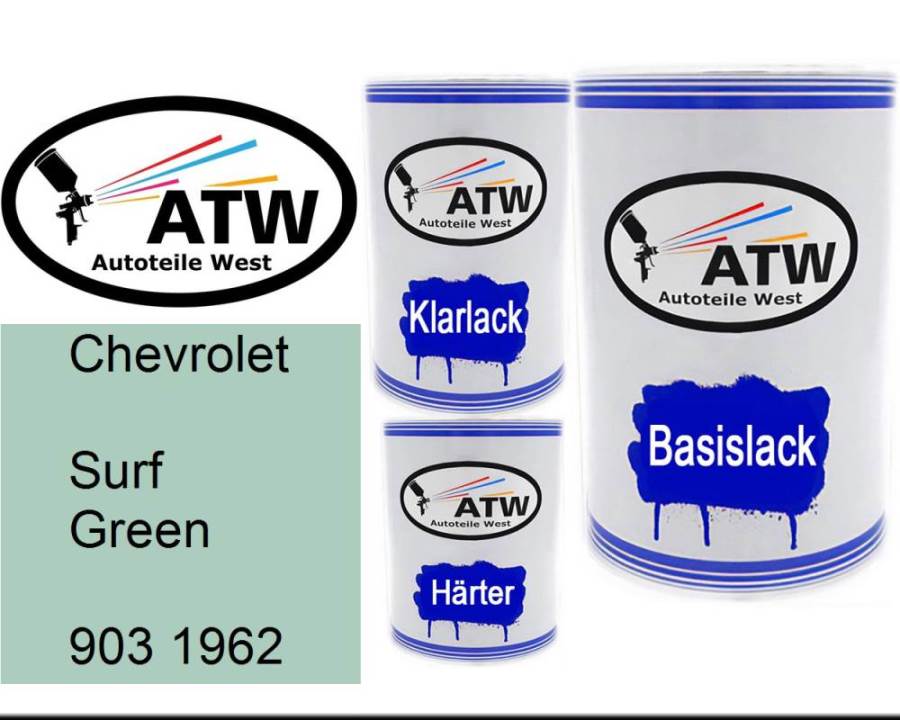 Chevrolet, Surf Green, 903 1962: 500ml Lackdose + 500ml Klarlack + 250ml Härter - Set, von ATW Autoteile West.
